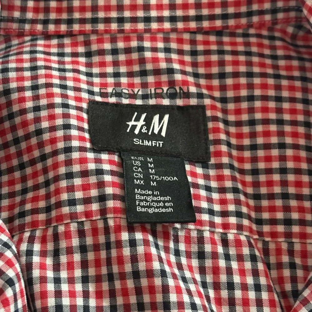 H&M Slimfit Easy Iron Micro Plaid Long Sleeve Button Down Shirt - Picture 5 of 6